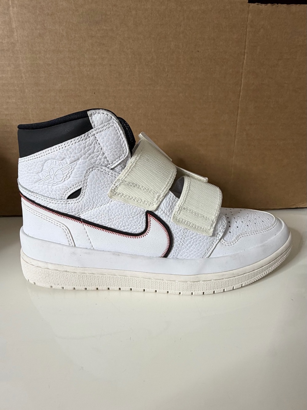 Jordan size label close-up in white and black